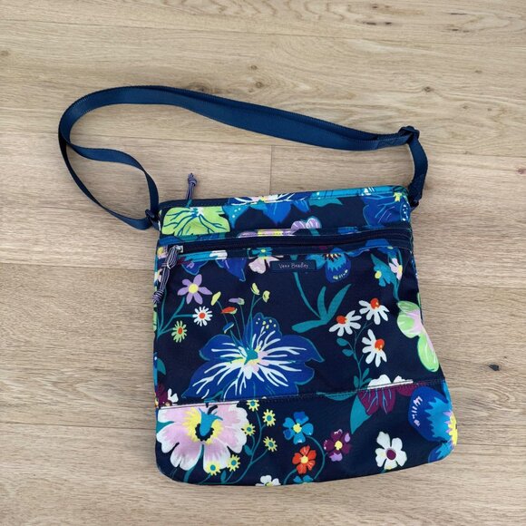 Vera Bradley Handbags - Vera Bradley Lighten Up Slim Crossbody Bag Purse Dark Blue Floral Casual Nylon